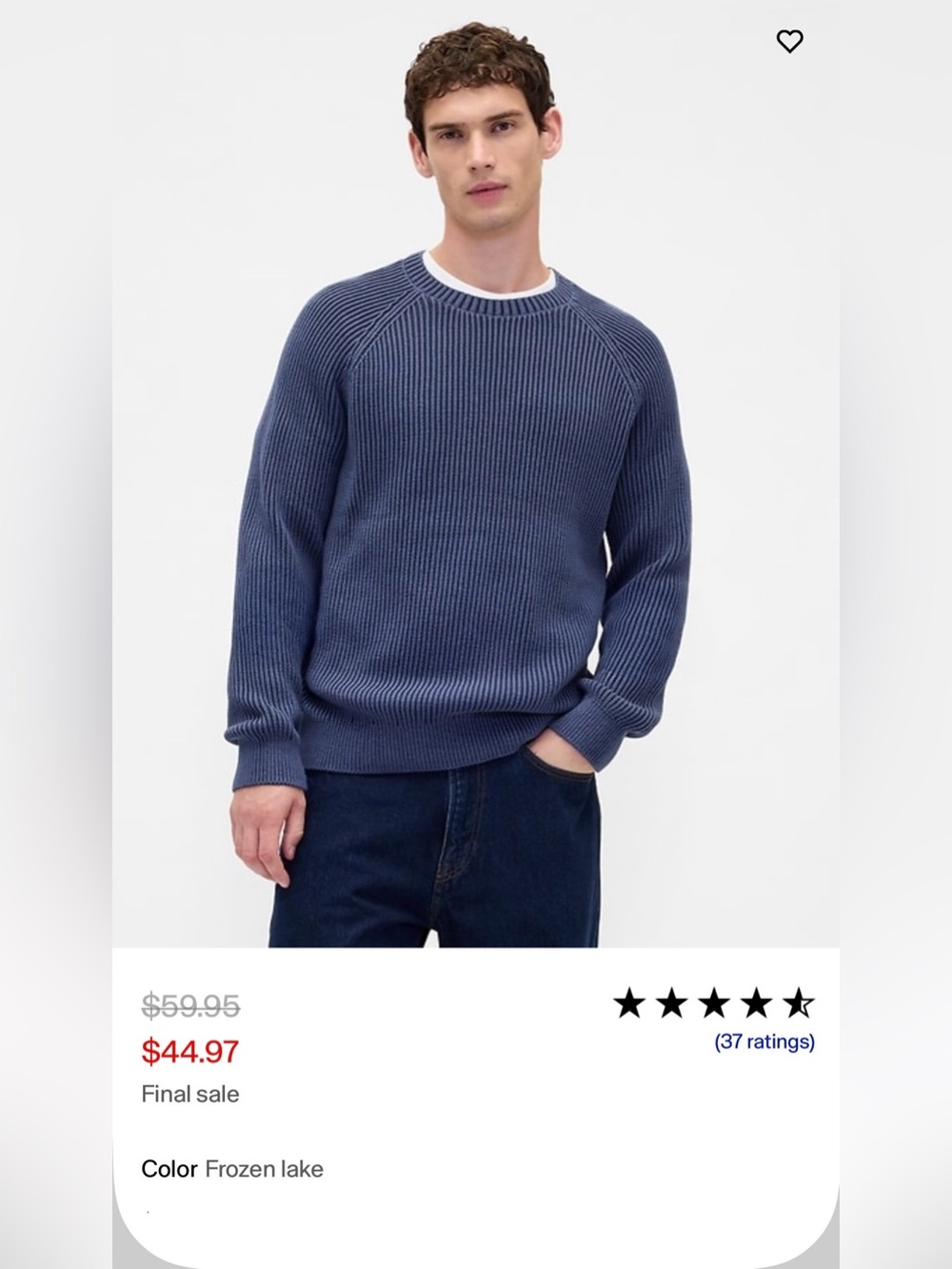Gap NWT Men’s XS 100% Cotton Classic Raglan Sweater in Blue